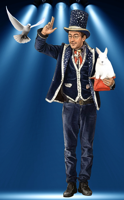 Polino Magicien avec Colombes et Lapin