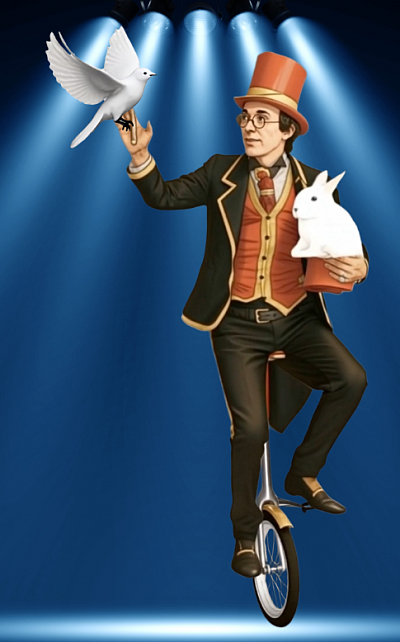 Polino le Magicien avec sa colombe et son Lapin